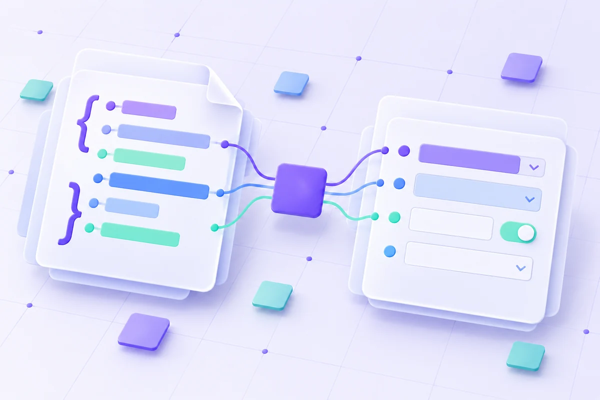 Developer input and configuration represented by document cards.