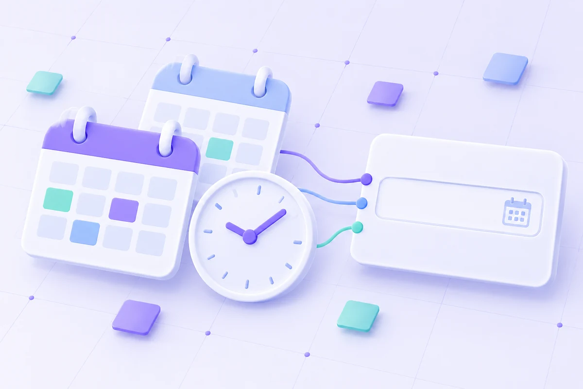 Date and time inputs represented by calendar and clock shapes.