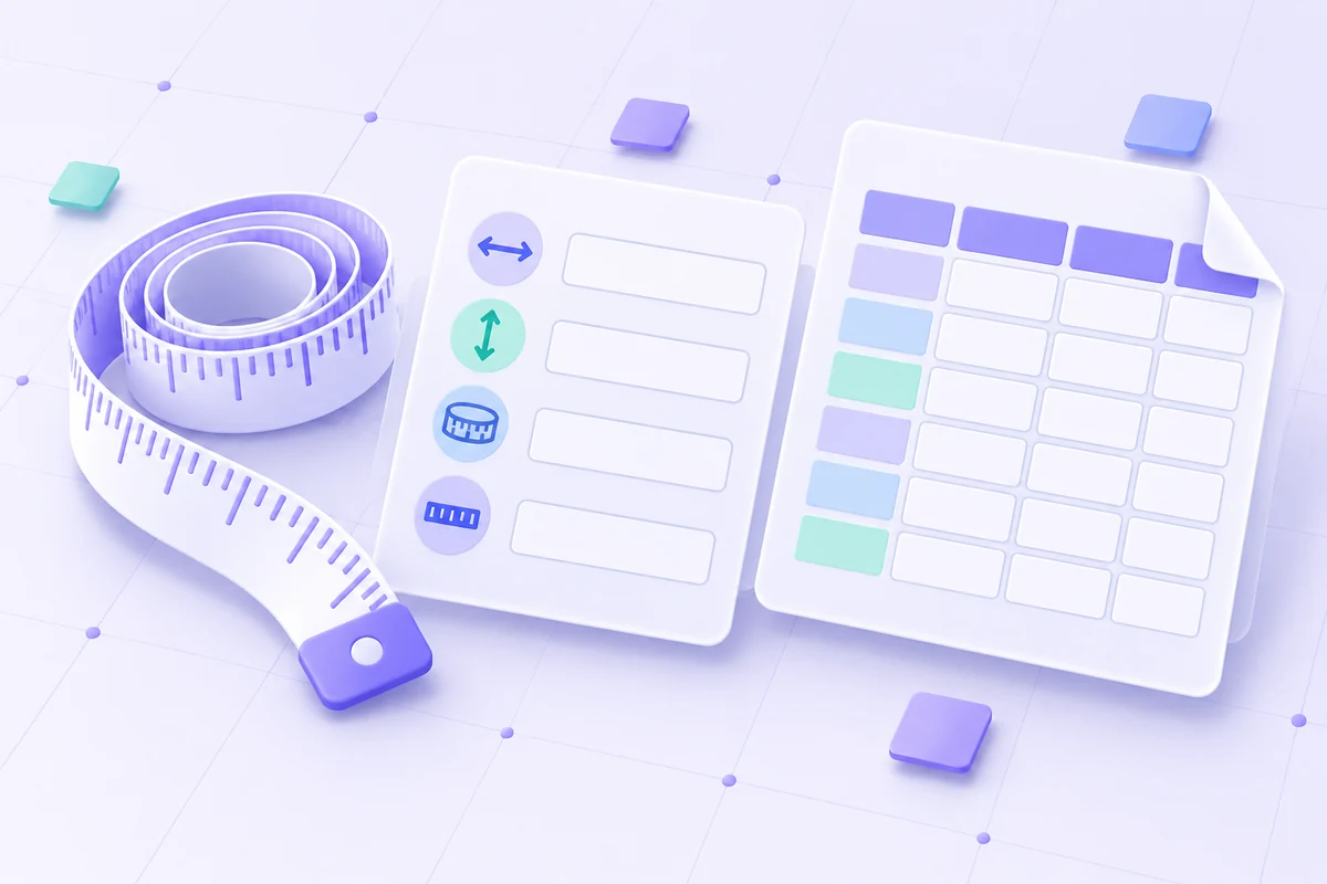 Measurement inputs represented by a metric card and measuring tape.