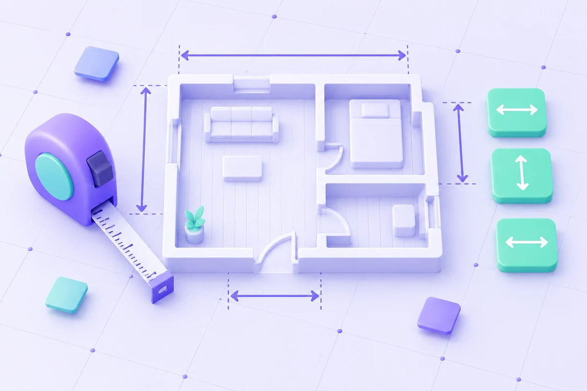 A room plan and ruler representing project measurements.