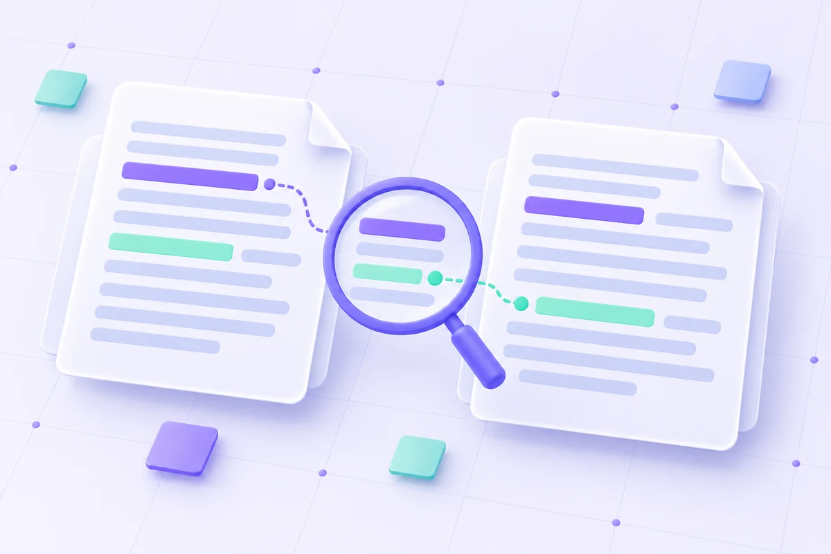 Text documents with highlighted lines for comparison and review.