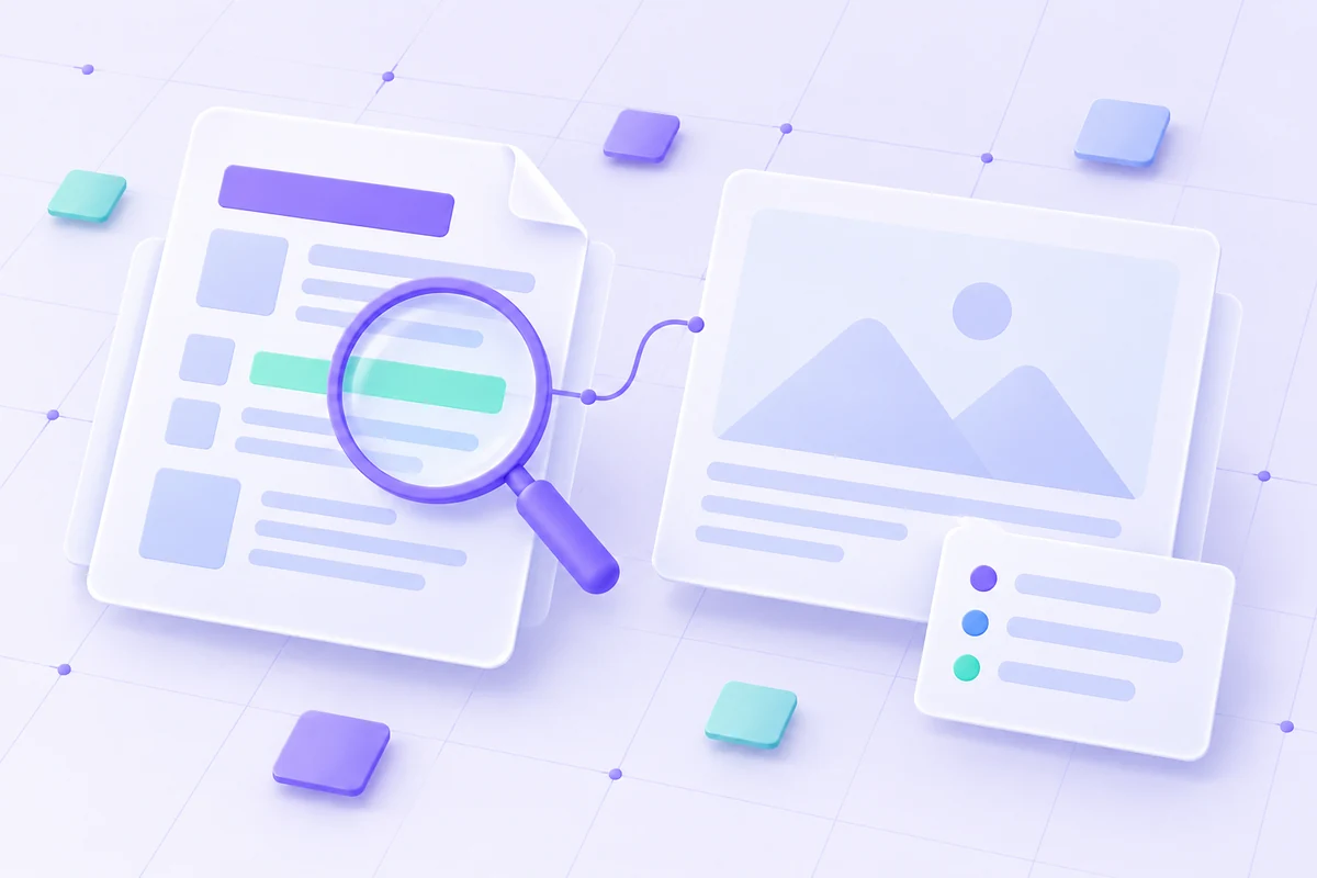 Website output represented alongside a review preview.