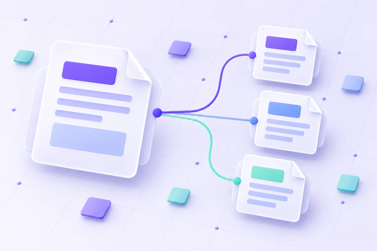 A website document and related pages connected in a workflow.