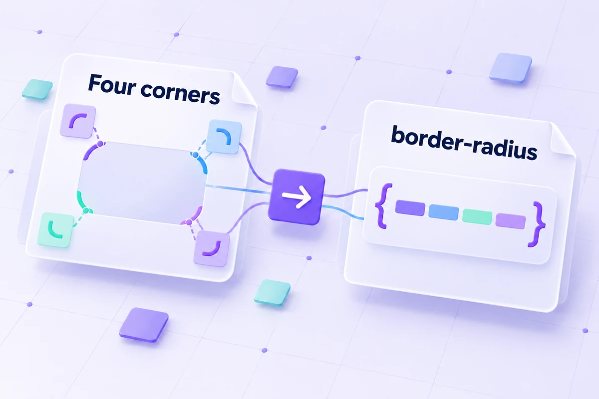 Conceptual shape with four separate corner radii leading to a CSS border-radius declaration.