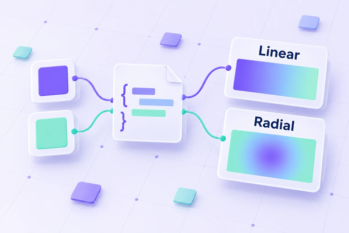 Two color stops connected to linear and circular radial gradient previews.