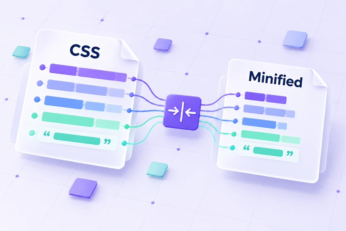 A readable CSS stylesheet connected to its compact text representation.