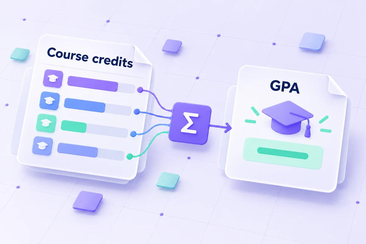 Conceptual course grade points weighted by credits before a GPA calculation.