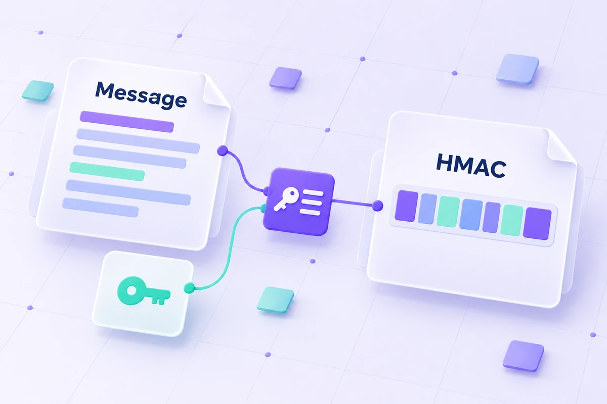 A text message and key connected to an HMAC output.