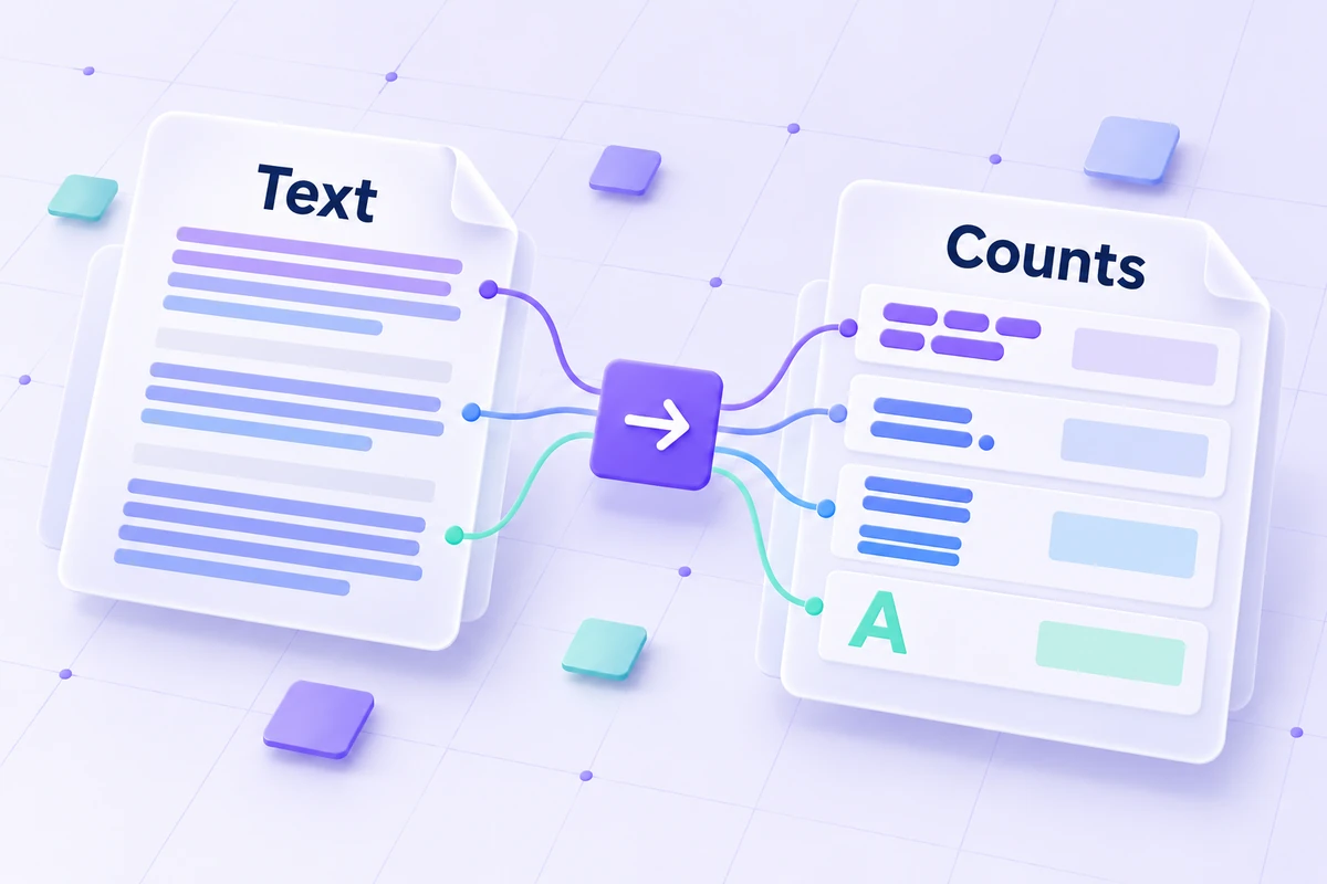 A passage connected to separate word, sentence, paragraph, and character counting tiles.