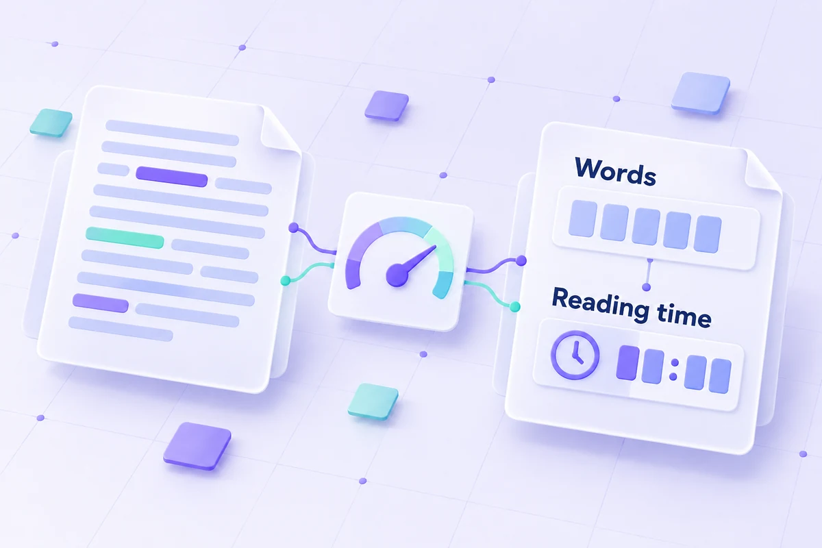 Conceptual text word count and a reading-speed setting feeding a reading-time estimate.