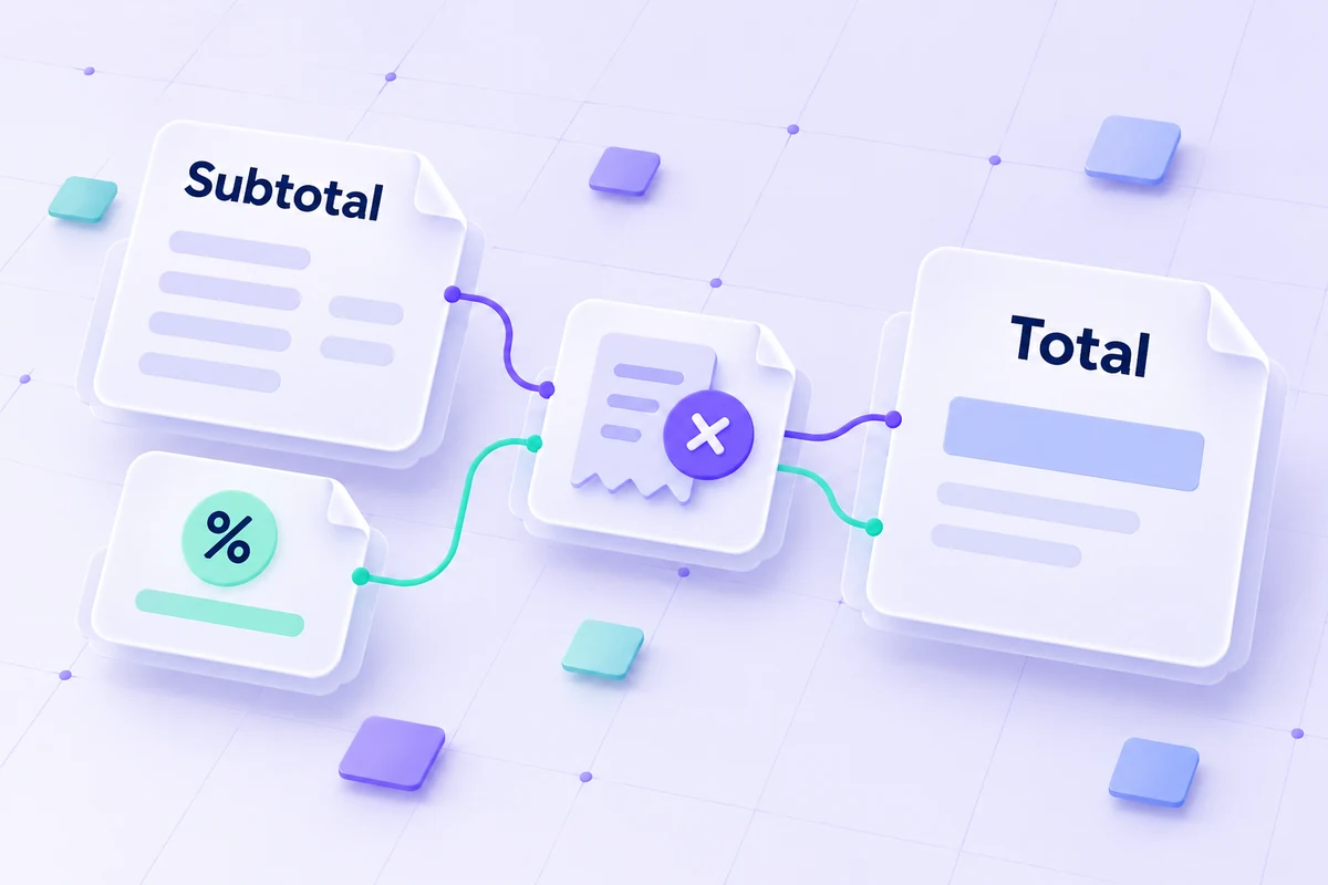 Conceptual sales-tax calculation adding tax to a pre-tax subtotal.