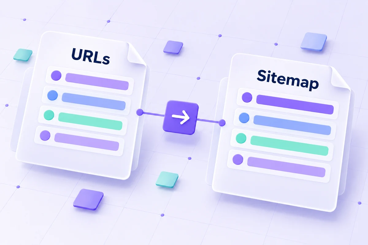 A supplied URL list connected to a sitemap XML document.