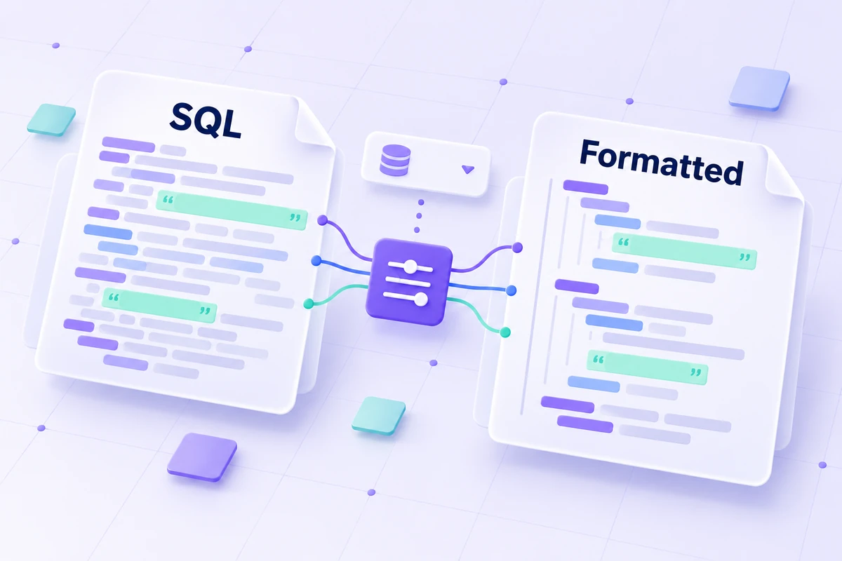 Compact SQL text connected to an indented statement with aligned clauses.