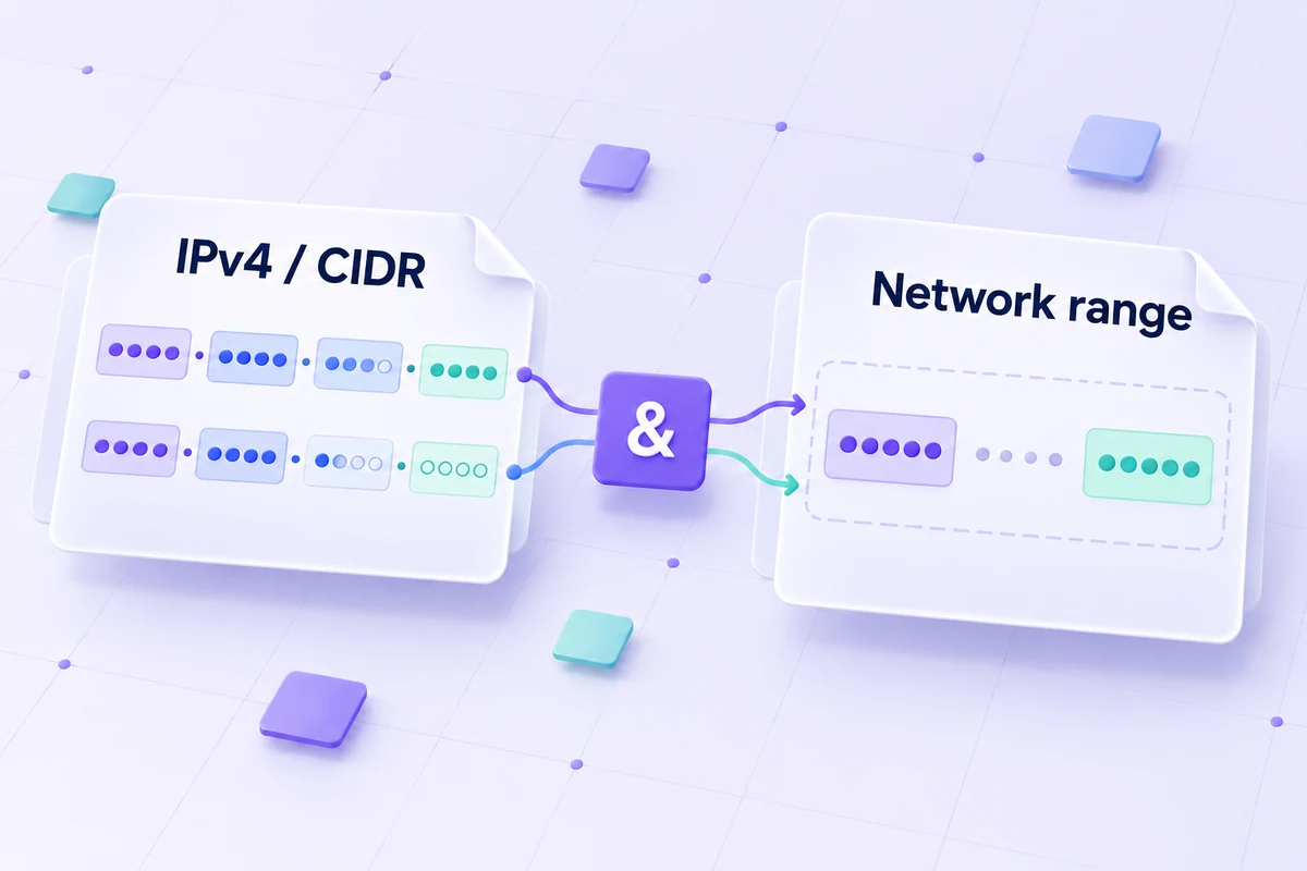 Conceptual IPv4 address and CIDR mask determining a network address range.
