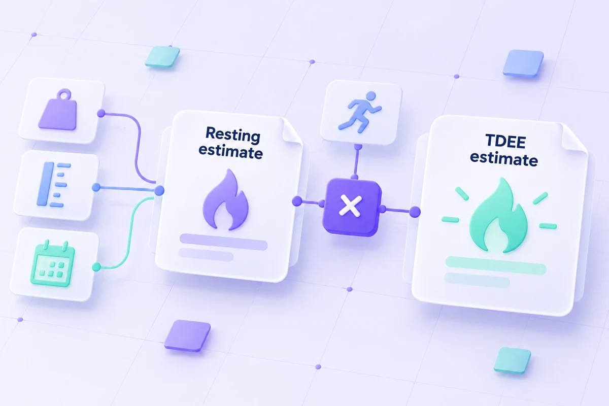 Conceptual resting-energy calculation scaled by an activity factor into a TDEE estimate.