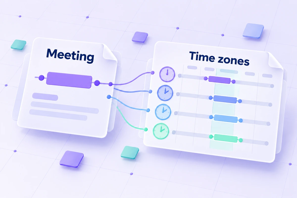 A meeting interval connected to participant time-zone rows.