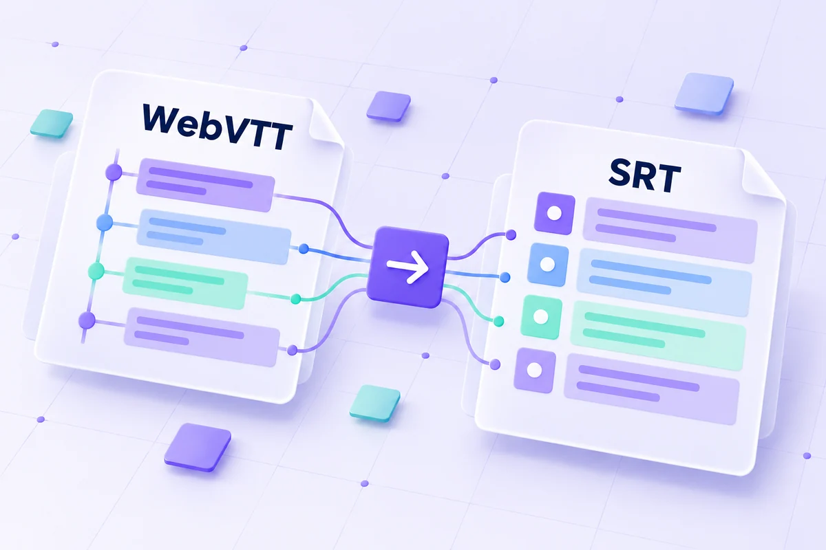 WebVTT caption cues connected to sequential SRT subtitle blocks.