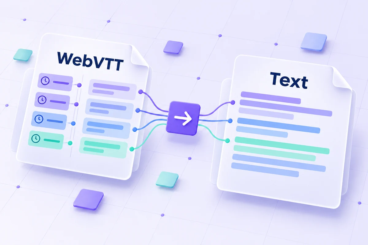 Timed caption passages connected to transcript text without timing rows.