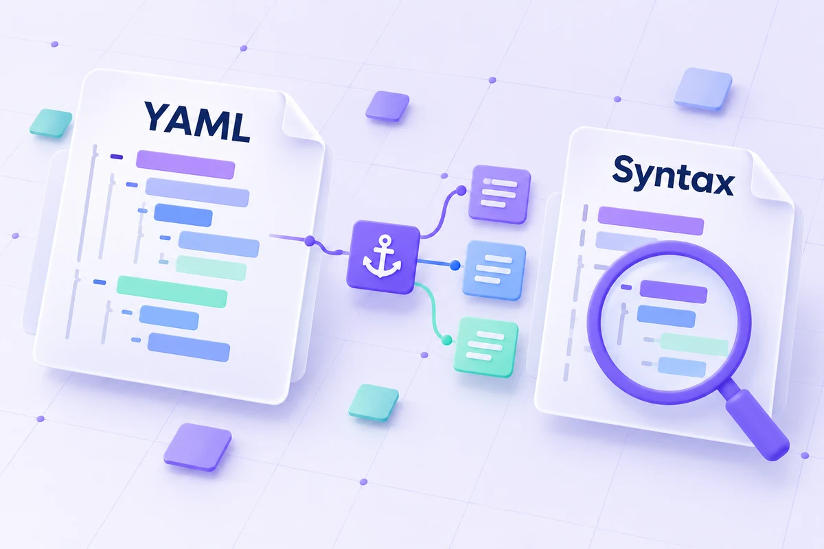 An indented YAML document connected to a structural validation view.