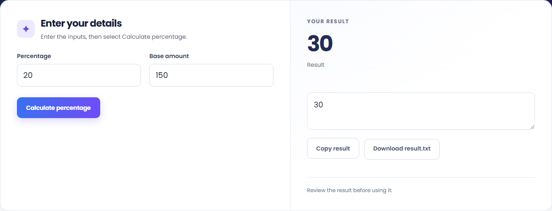 Percentage Calculator: review the details in the implemented browser tool